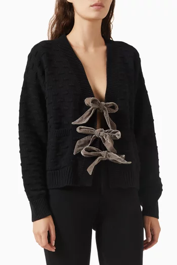 Velvet Bow Cardigan in Knit