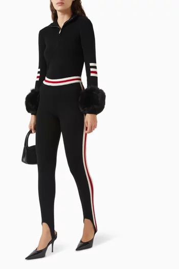 سترة تزلج منسوجة بسحّاب ونقشة خطوط وحواف فرو صناعي