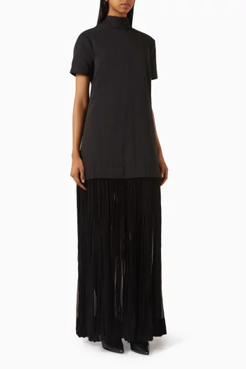 فستان بيا بتنورة بطيّات مزيج قطن