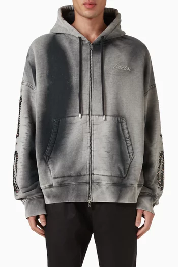 Bones Studded Oversized Zip Hoodie in Cotton-fleece