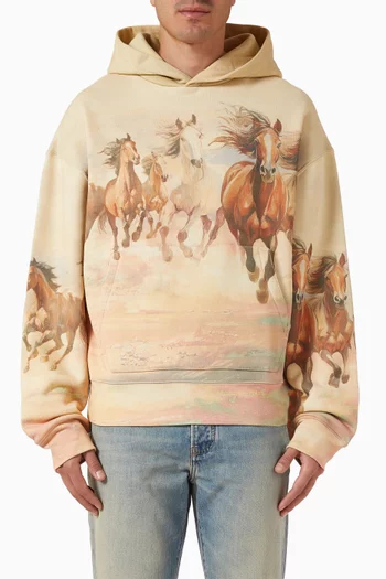 Horses-print Hoodie in Cotton-fleece