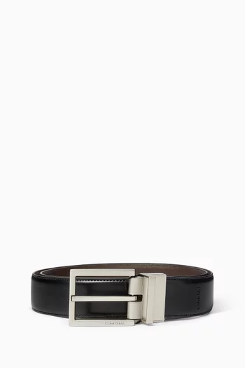 Square Buckle Smooth Reversible Belt in Leather