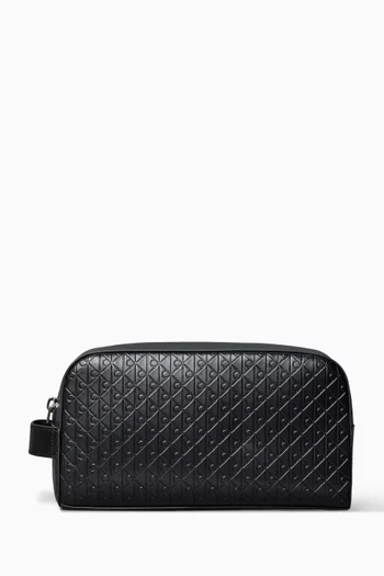 Embossed Emblem Logo Wash Bag in Leather