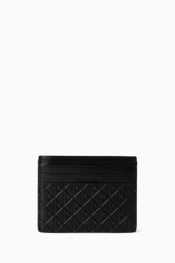 Embossed Allover Monogram Card Holder in Leather