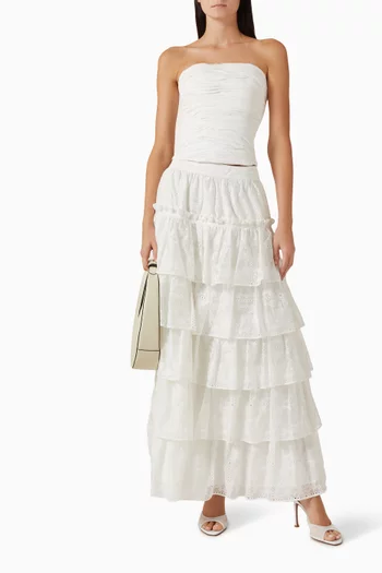 Merritt Embroidered Midi Skirt in Lyocell Blend