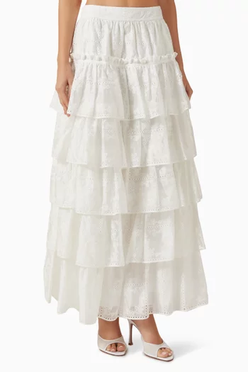 Merritt Embroidered Midi Skirt in Lyocell Blend