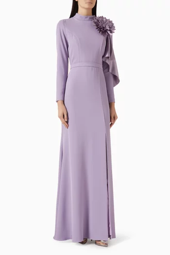Floral-applique Gown in Crepe & Crinkle Satin