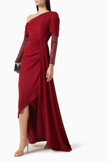 Embellished Asymmetric Dress in Crepe