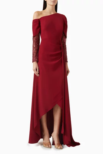 Embellished Asymmetric Dress in Crepe