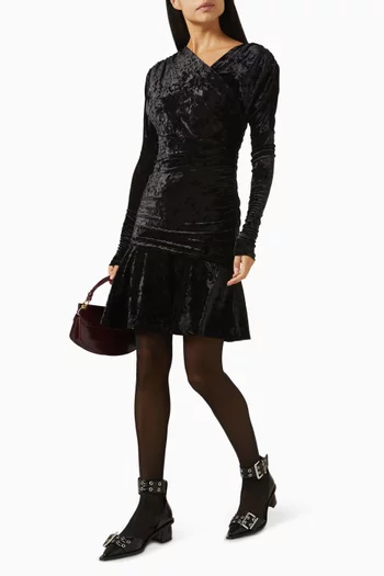 Crossover Ruched Dress in Velour-jersey