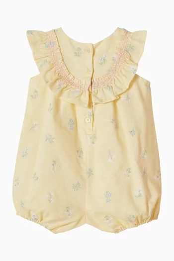 Bonnie Floral-embroidered Romper in Cotton-linen