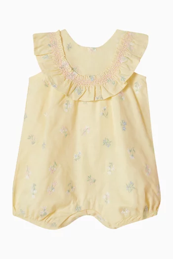 Bonnie Floral-embroidered Romper in Cotton-linen
