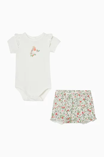 Festive Red Robin Bodysuit & Shorts Set in Cotton