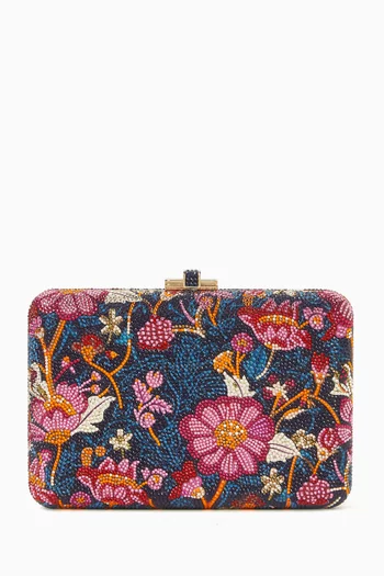 Slim Slide Crystal-embellished Floral Brocade Clutch