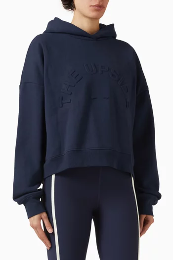 كنزة بايرون بغطاء رأس بشعار الماركة بارز الملمس قطن عضوي