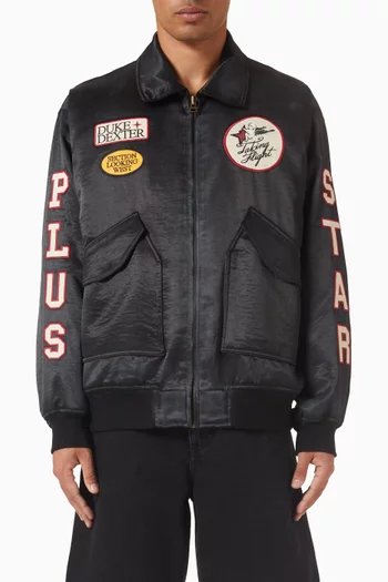 Workwear Patch Embroidered Bomber Jacket  in Satin