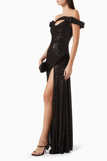 Sequin-embellished Off-shoulder Gown