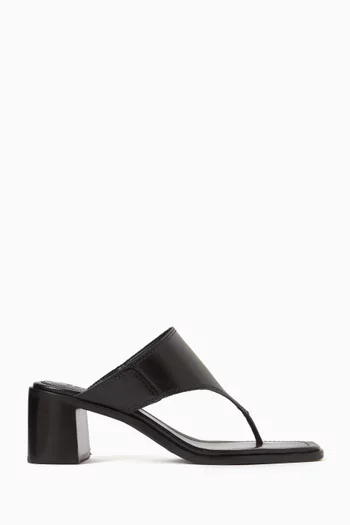 صندل مارثا بسيور على شكل حرف T وكعب 50 مم جلد