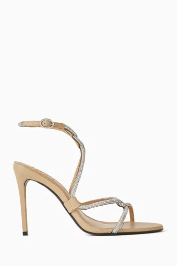 صندل مرصع بالكريستال بكعب 95 مم جلد