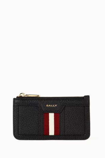 Code Striped Zipped Wallet in Leather