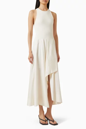 Knit Bodice Asymmetric Dress