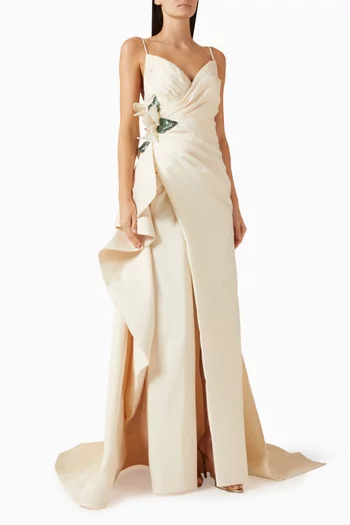 Andel Floral-appliqué Gown in Taffeta