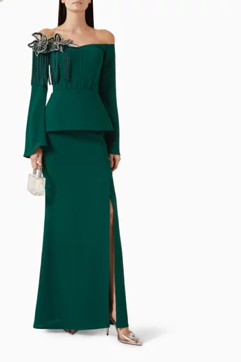 Zaira Embellished Off-shoulder Dress in Crepe