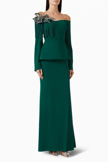 Zaira Embellished Off-shoulder Dress in Crepe