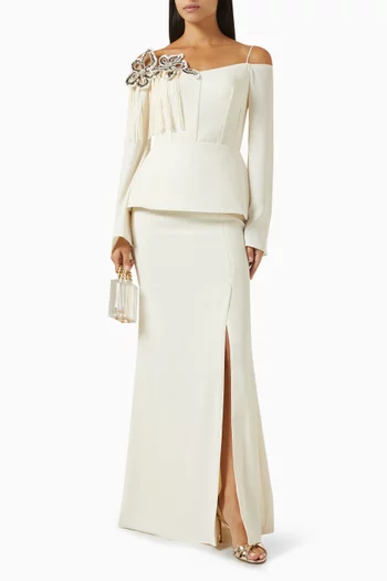 Zaira Embellished Off-shoulder Dress in Crepe