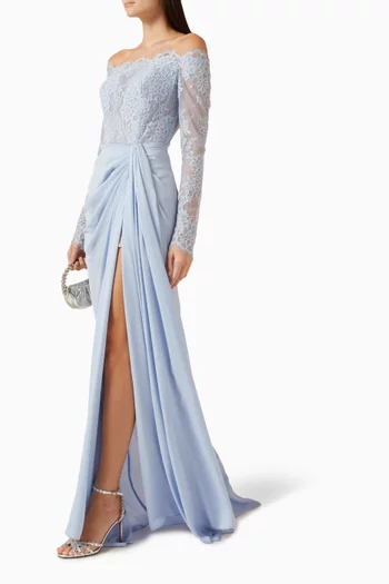 Lona Off-shoulder Dress in Lace Chiffon