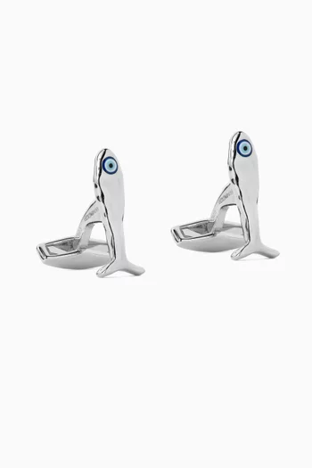 Feng Shui Fish Cufflinks in Rhodium-plated Sterling Silver