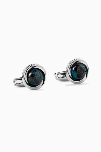 MOBIUS SEMI PRECIOUS-Cufflinks /TAT /Silver /Rhod /Polished /Chrysocolla /Turquoise-Black /Rnd /Limited Edition 25 /MOBIUS SEMI PRECIOUS:Blue:One Size|218872743