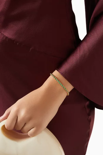 سوار تنس مرصع بكريستالات مستديرة فضة إسترلينية مطلية ذهب عيار 18