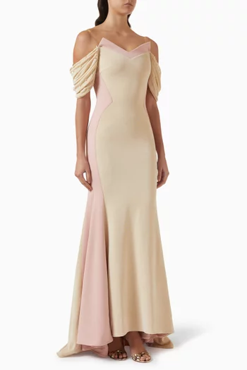 Off-shoulder Two-tone Maxi Dress