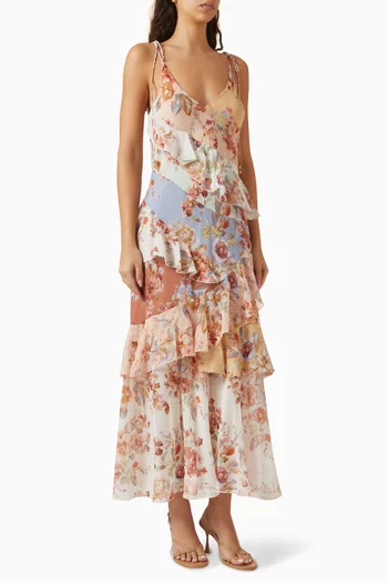 فستان اويكن سهل الارتداء بكشكش مزيج قطن