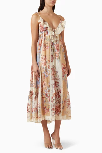 فستان اويكن بحواف دانتيل قطن