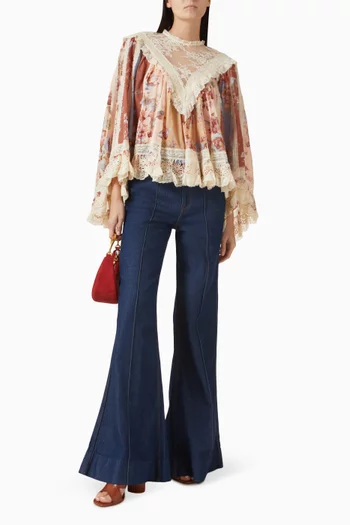 بلوزة اويكن بحواف دانتيل قطن