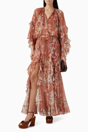 تنورة اويكن بكشكش مزيج قطن وحرير