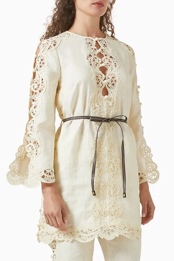 Awaken Embroidered Tunic Dress in Linen