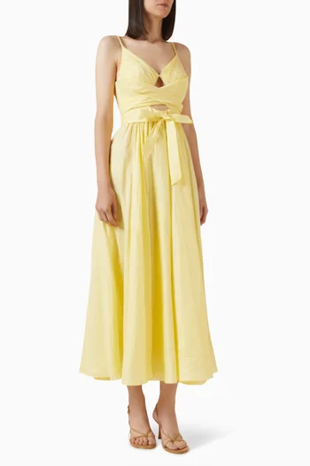 فستان اويكن بعقدة في الأمام كتان