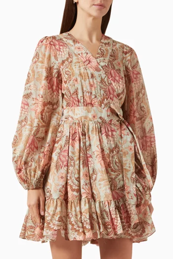 Daylight Mini Wrap Frill Dress in Cotton