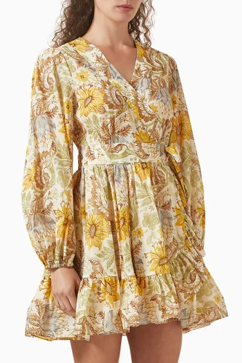 Daylight Mini Wrap Frill Dress in Cotton