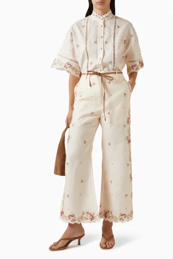 بنطال بيشنس مطرز كتان