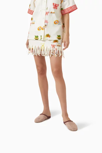 حذاء مفتوح خوص وجلد