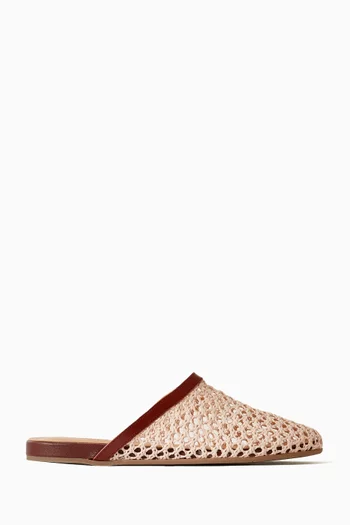 حذاء مفتوح خوص وجلد