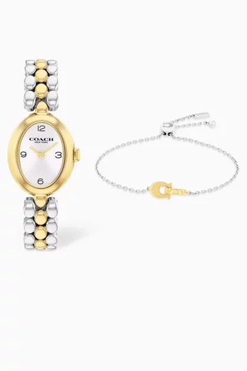 طقم ساعة سامي كوارتز وسوار ستانلس ستيل، 22 مم