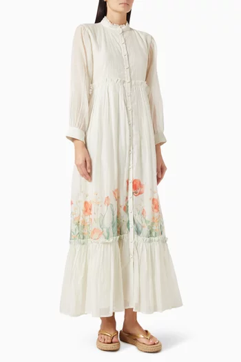 Printed Buttoned Maxi Dress in Cotton-silk