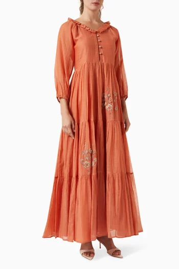 Blair Ruffled Maxi Dress in Cotton-silk