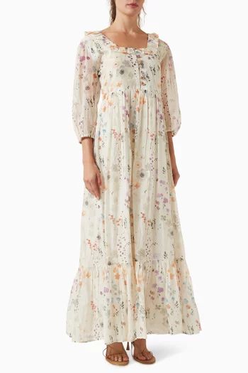 Leece Ruffled Maxi Dress in Cotton-silk