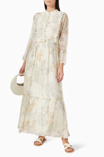 Robin Ruffled Maxi Dress in Cotton-silk